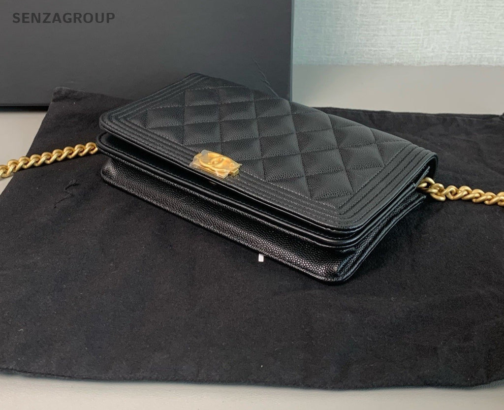 CHANEL Leboy Woc Calfskin Chain Shoulder bag Crossbody Women Black Gold