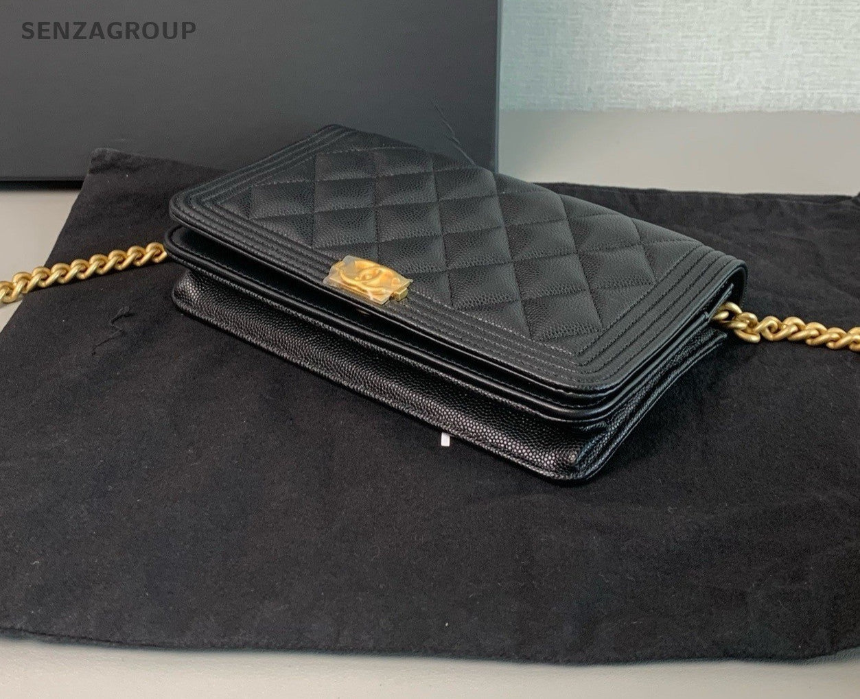 CHANEL Leboy Woc Calfskin Chain Shoulder bag Crossbody Women Black Gold