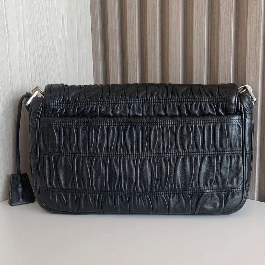 Prada Chain 2Ways Shoulder Crossbody Bag Black Silver Hardware Women Classic