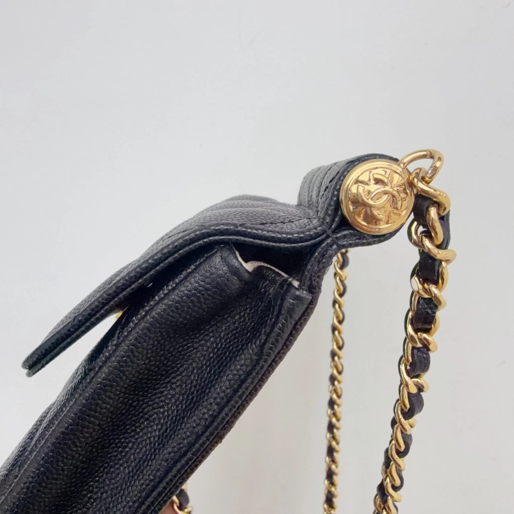 Chanel Caviar Leather Phone Case Crossbody Bag Card Holder Black Classic