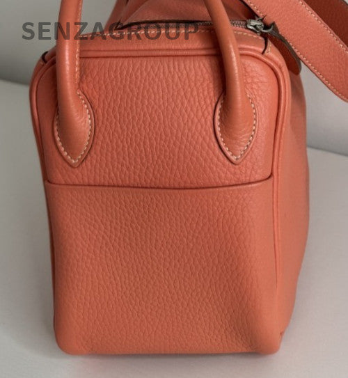 Hermes Lindy26 Shoulder Handbag Orange Silver Used Women Classic Designer