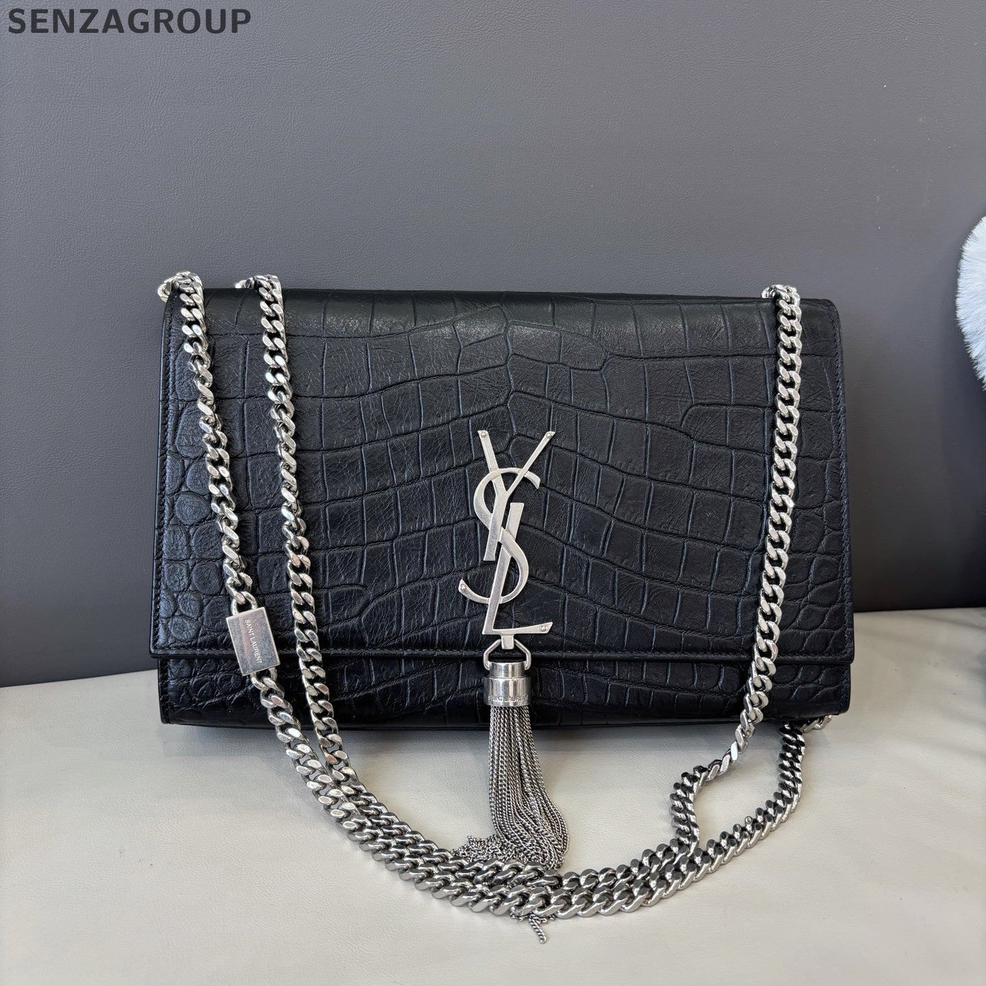 Saint Laurent Kate MM Tassel Chain Shoulder Bag Crossbody Black Silver Women