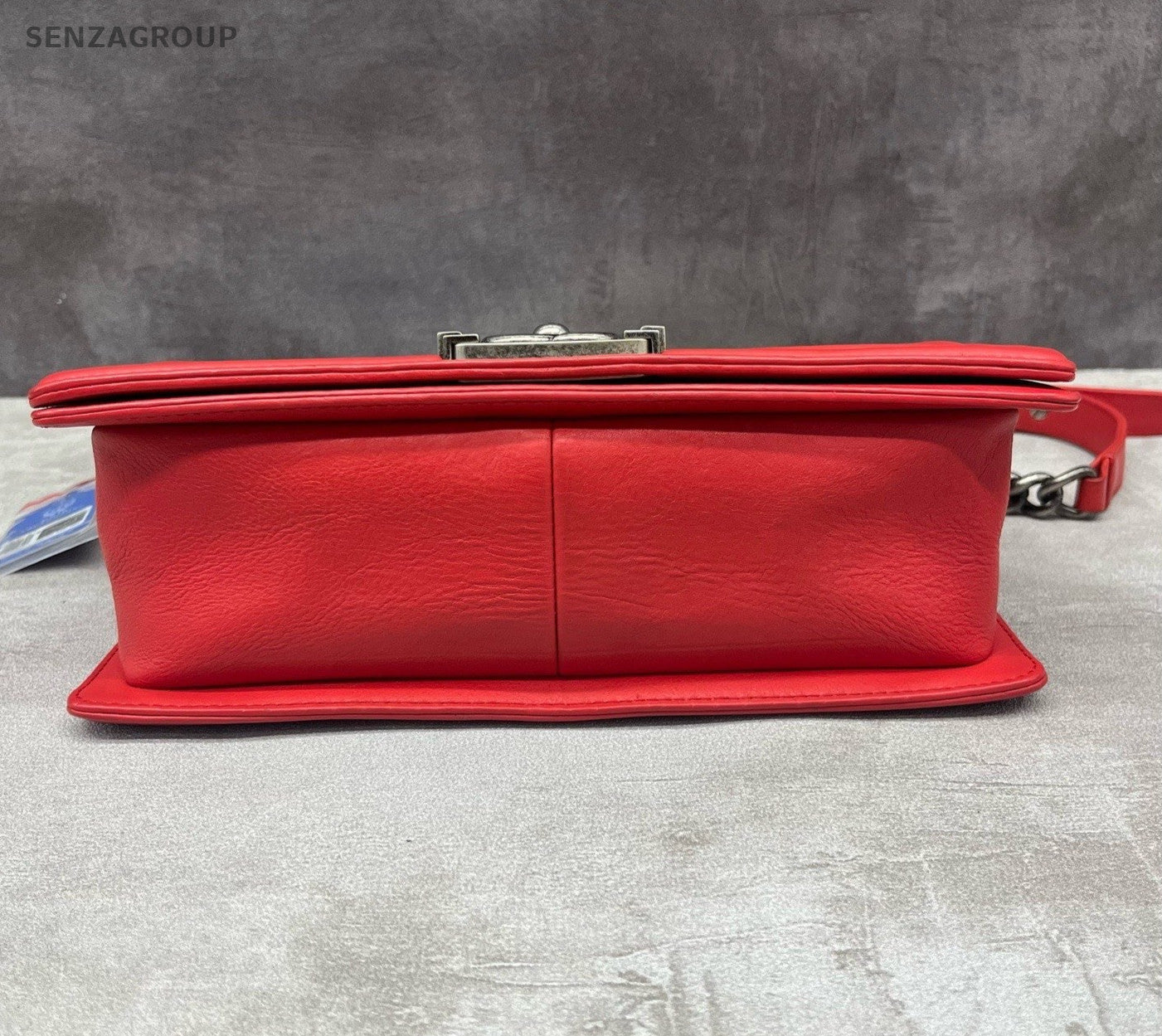 Chanel Leboy MM Calfskin Chain Shoulder Bag Red Silver Women Classic