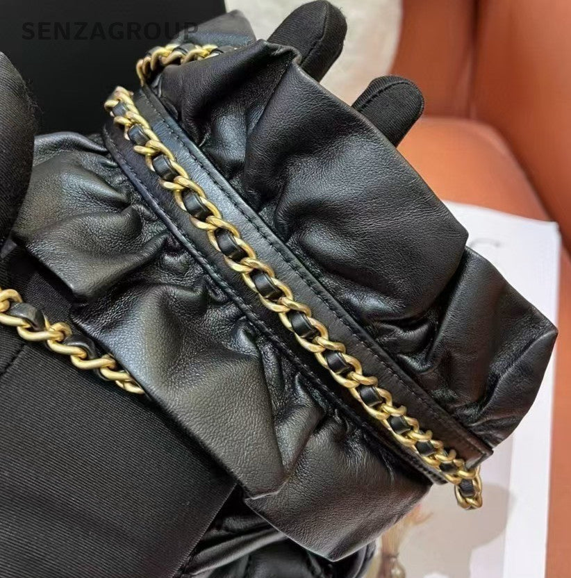 Chanel Diamond Chain Crossbody Shoulder Bag Black Gold Women Classic Fashion
