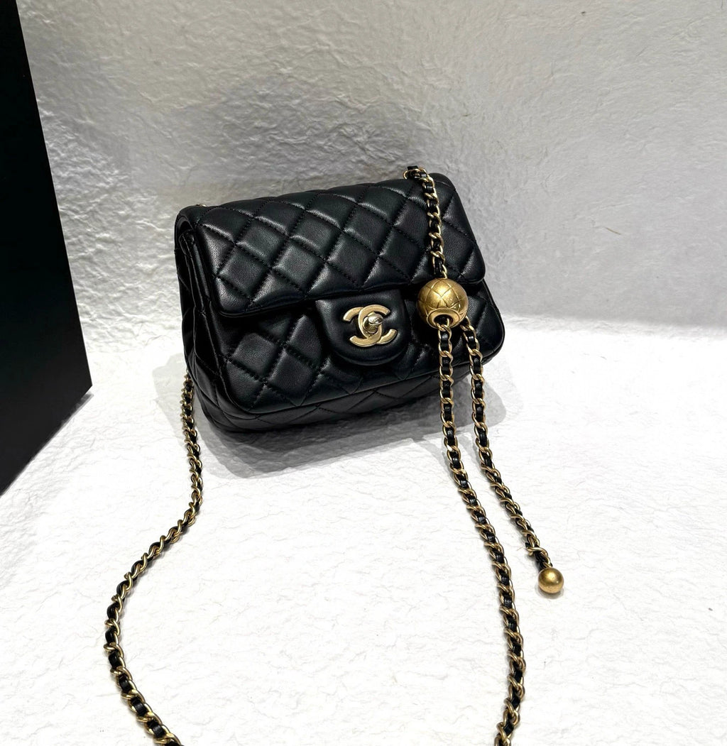 CHANEL Black Gold Classic Flap Crossbody Shoulder Bag For Women