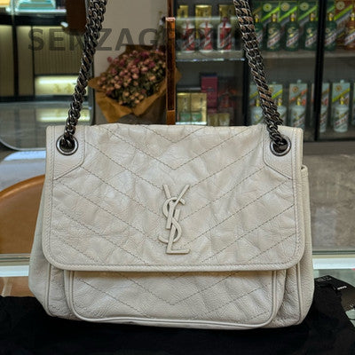 Saint Laurent Niki Medium Leather Chain Shoulder Bag Silver
