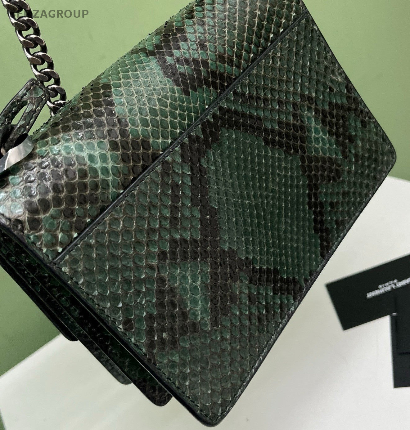 Saint Laurent Sunset Chain Shoulder Bag Green Silver Women Classic