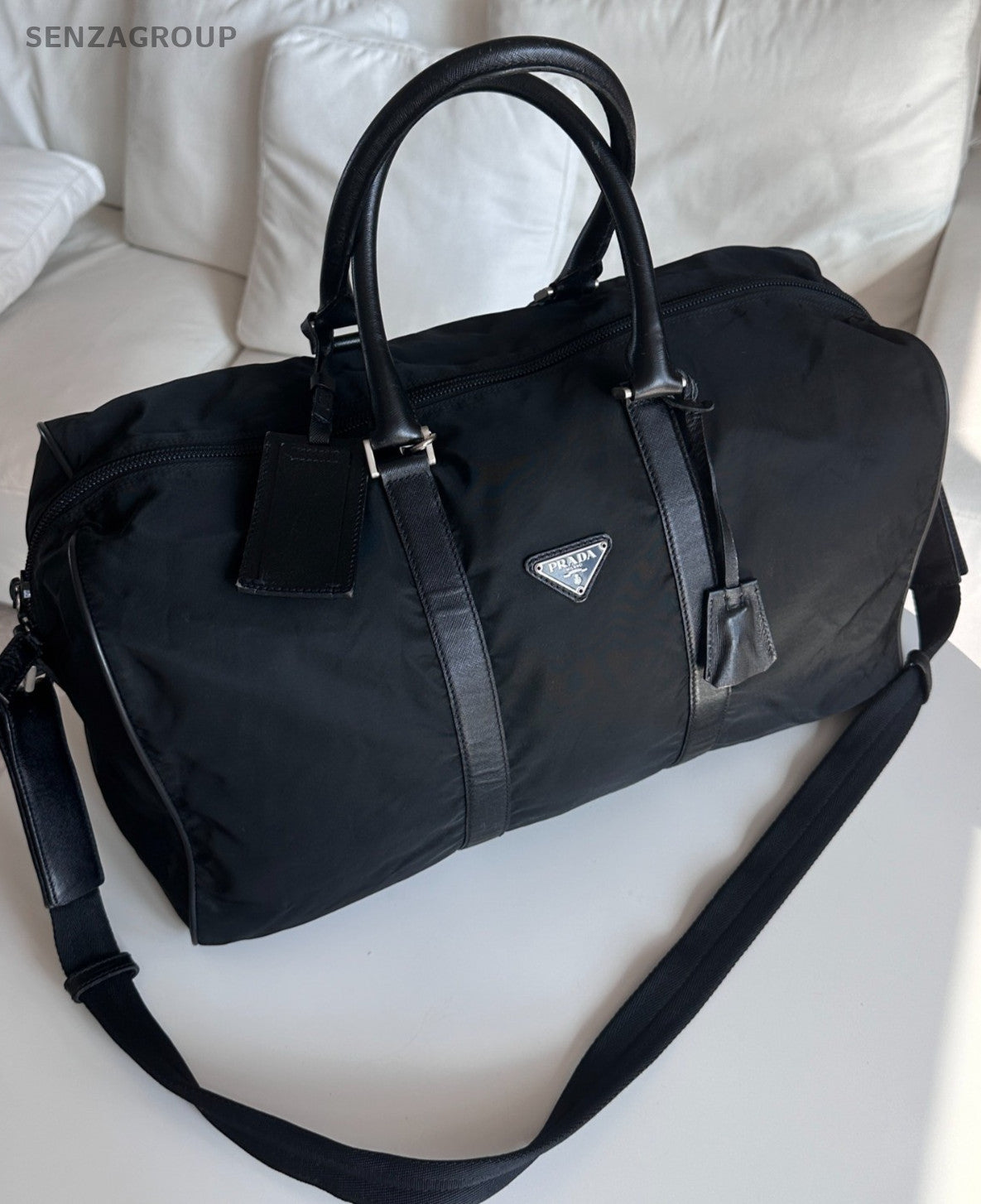 Prada Travel Bag Top Handle Shoulder Crossbody Bag Black Unisex Adults