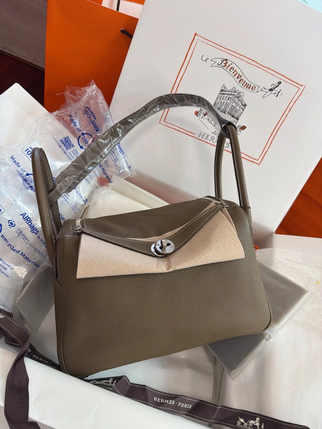 Hermes Lindy 30 Top Handle Bag Grey Sliver Women Classic