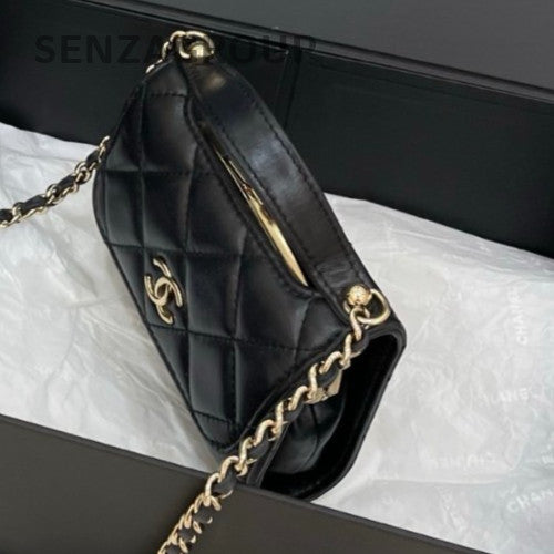 Chanel 22 Mini Calfskin Chain Shoulder Bag Crossbody Black Gold Women Classic