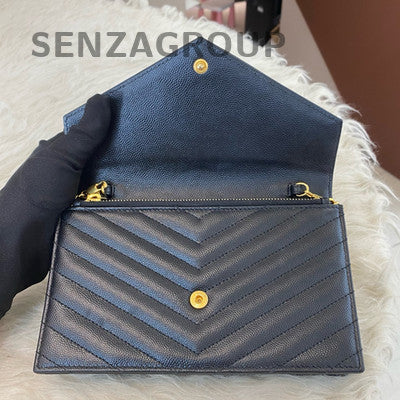 Saint Laurent Black Gold Grained Leather Chain Shoulder Crossbody Bag Classic