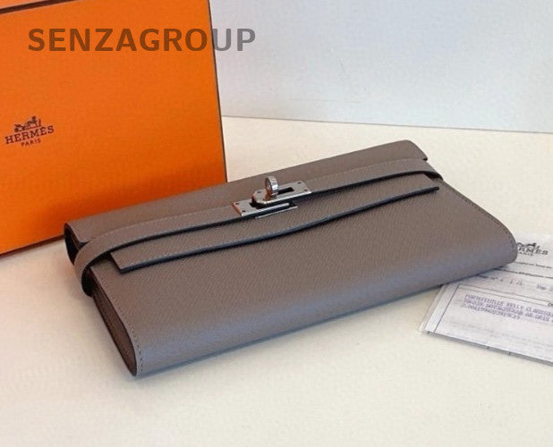 Hermès Kelly Long Wallet  EPSON Leather Clutch Women Gray Brand New