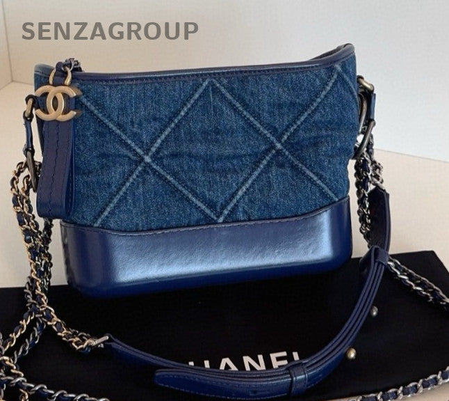 Chanel Gabrielle Denim PM Chain Shoulder Bag Crossbody Blue Gold Women Classic