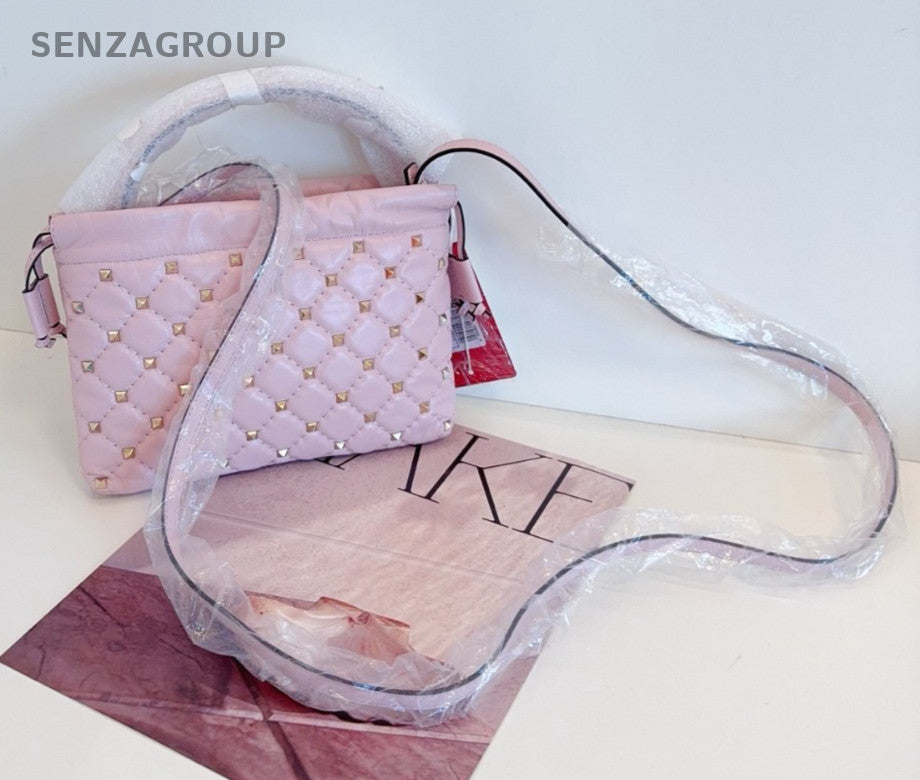 Valentino Riveted diamond pattern Top Handle Shoulder bag Pink Women Brand NEW