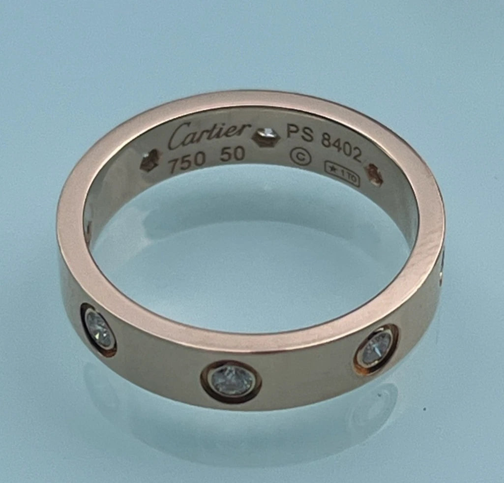 Cartier love Narrow Band Ring 18K Rose Gold 8 diamonds EU50/US5.25