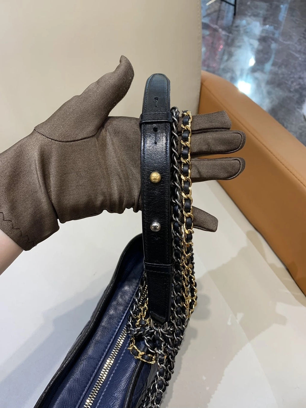 CHANEL Small Blue Black Colorblock Crossbody Shoulder Bag Women