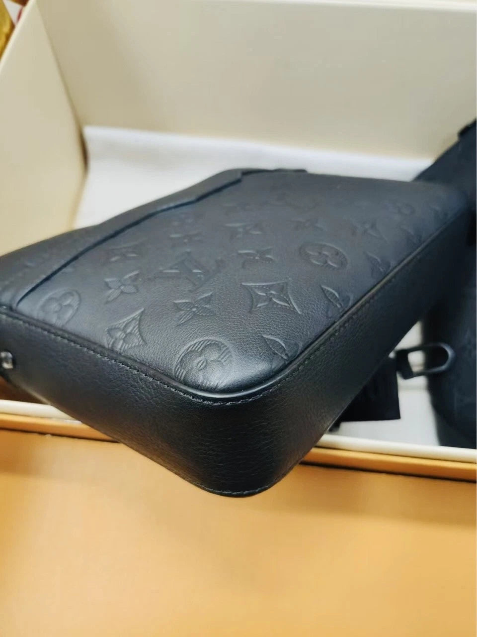 Louis Vuitton Black Trio Embossed Leather Crossbody Messenger Bag For Unisex