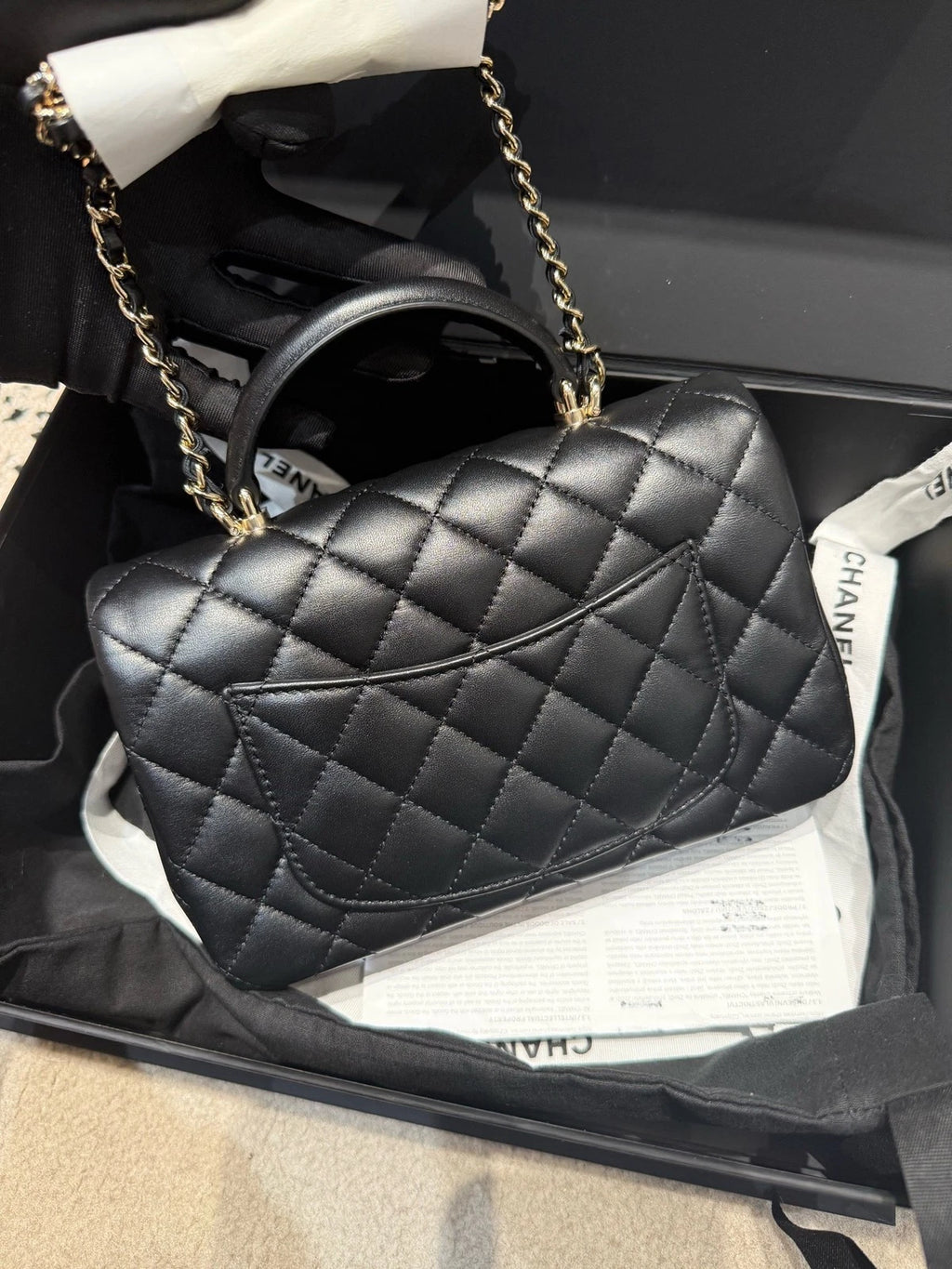 CHANEL Classic Flap Large Mini Top Handle Lambskin Bag For Women