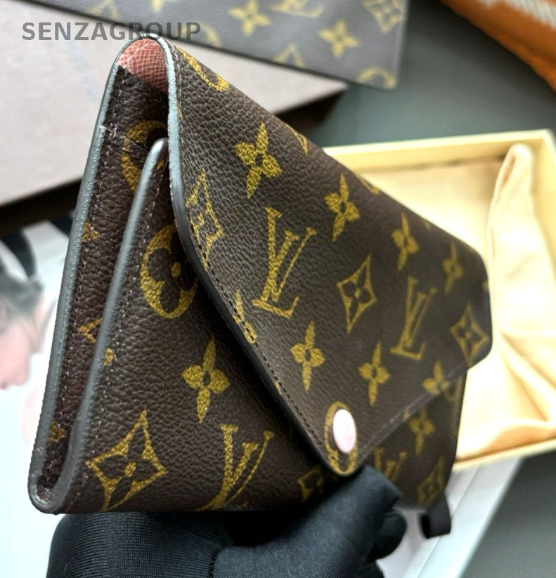 Louis Vuitton Monogram Wallet Brown Pink Women Full Set