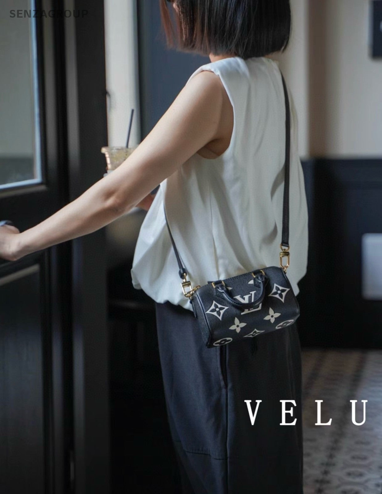 Louis Vuitton Speedy NANO Calfskin Panda Color Top handle 2WAY Crossbody bag