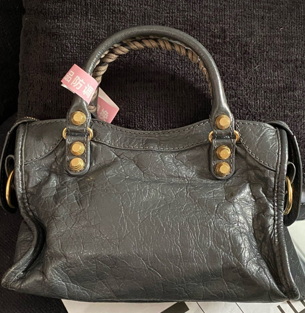 Balenciaga City 2Way Top Handle Bag Crossbody Gray Gold Women Classic