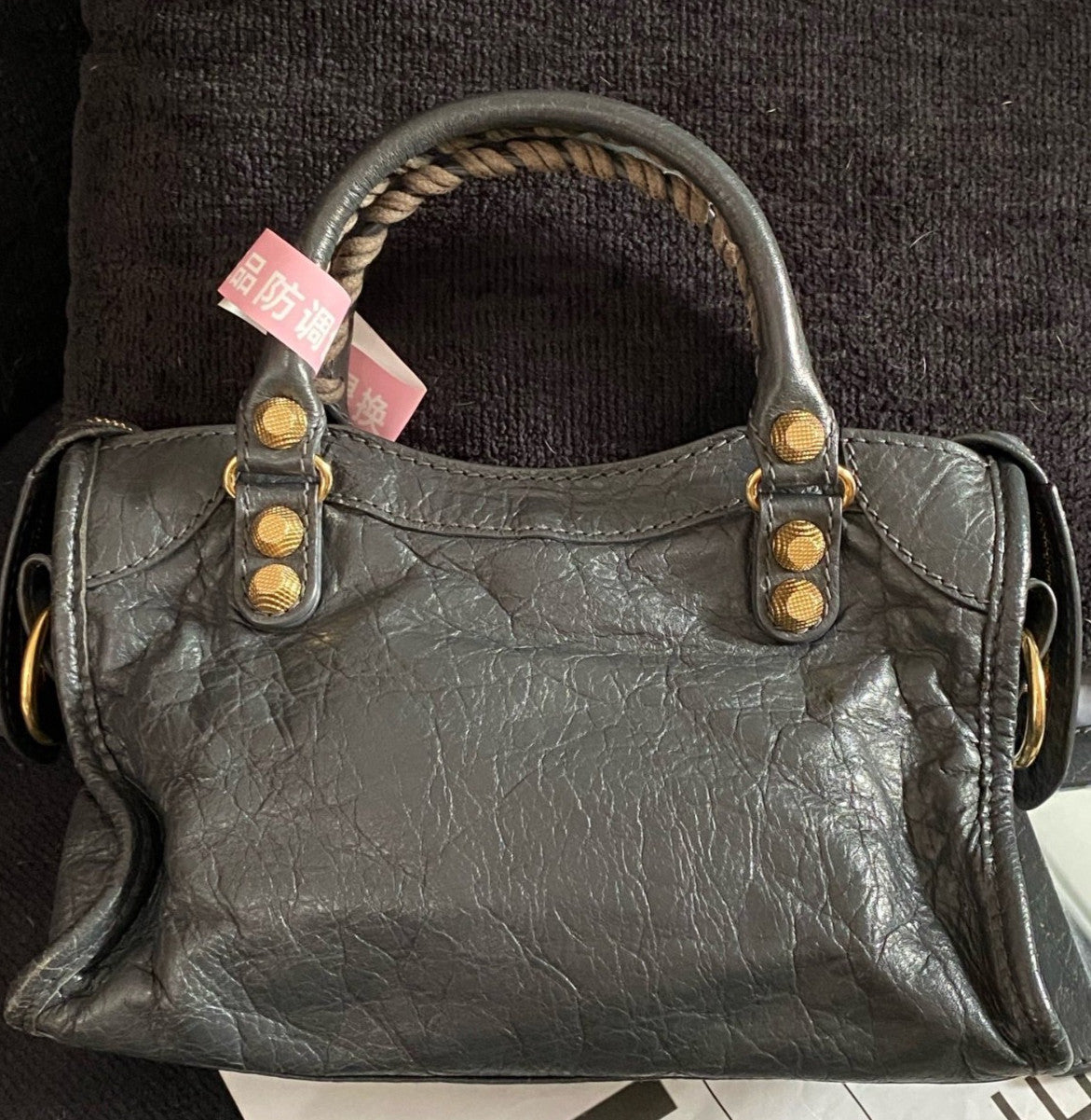 Balenciaga City 2Way Top Handle Bag Crossbody Gray Gold Women Classic