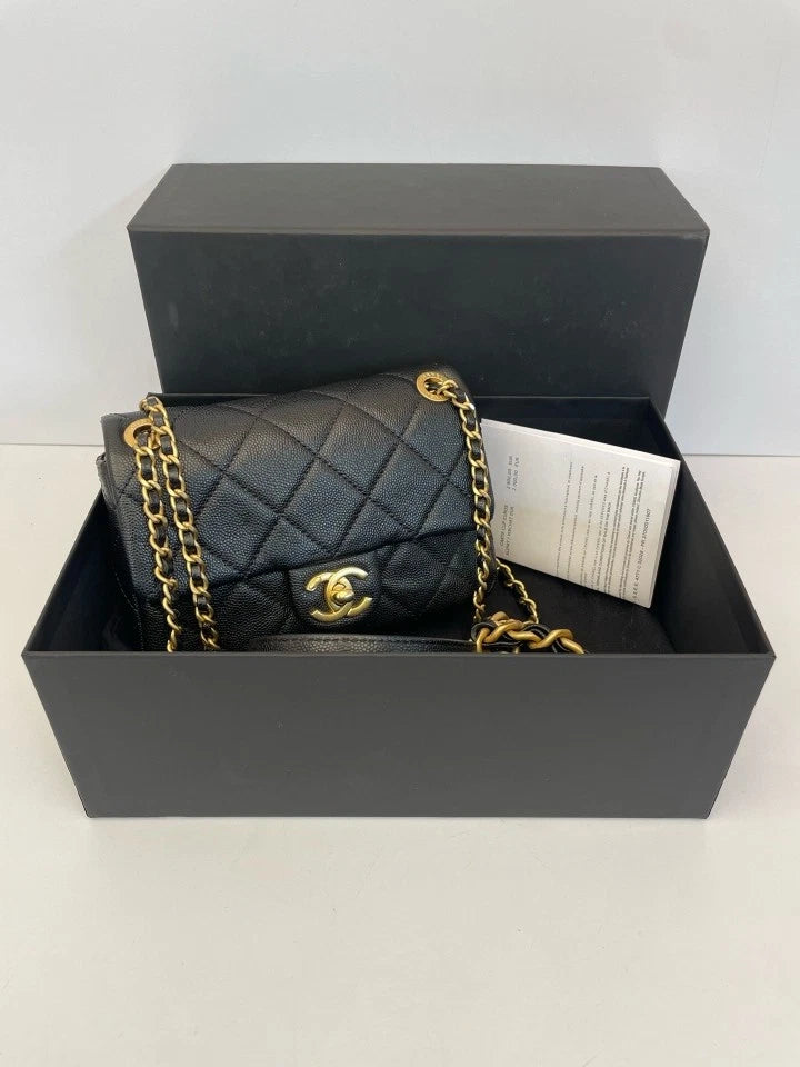 CHANEL 24S Mini Crossbody Bag Black Gold For Women