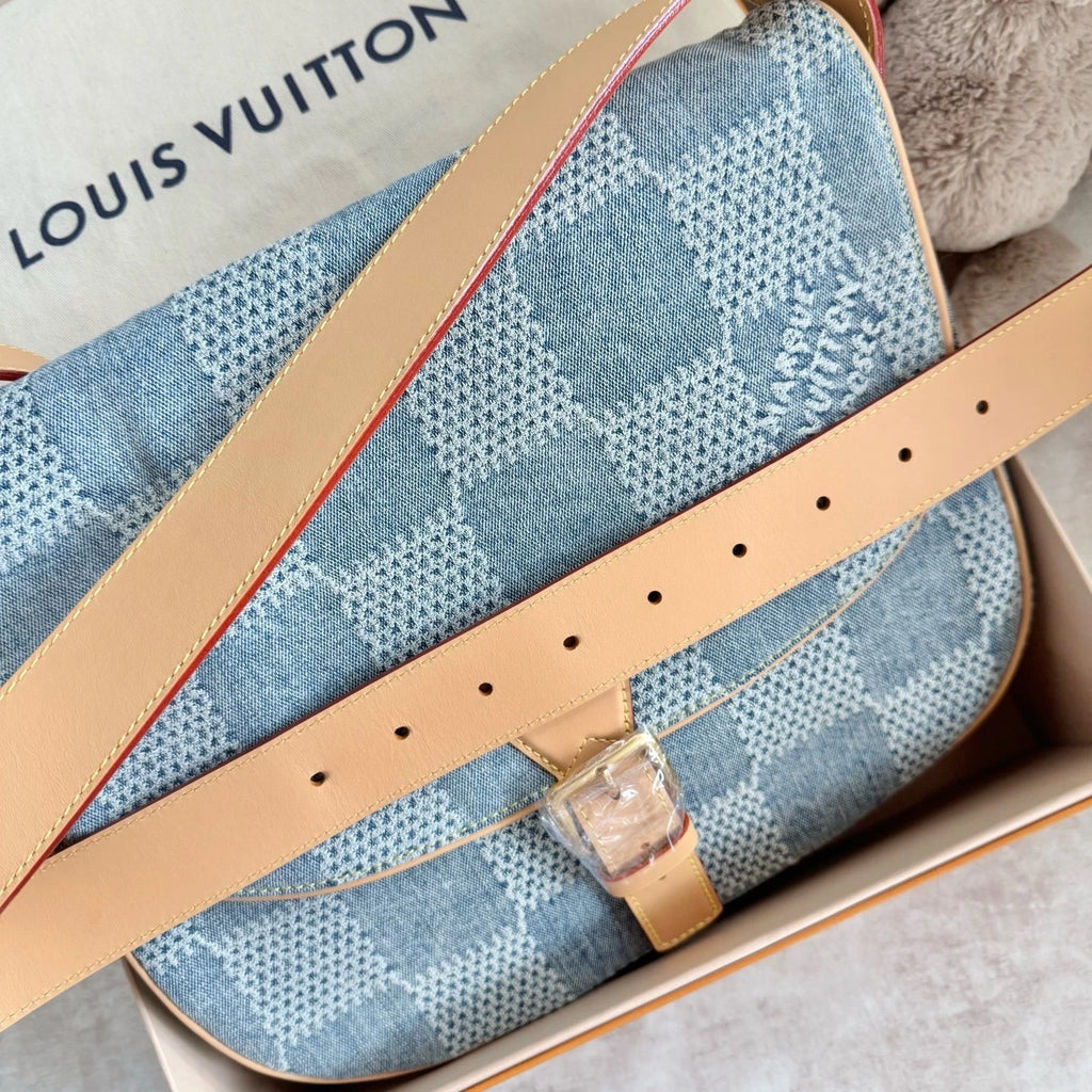 New Louis Vuitton Denim Checkerboard Messenger Bag For Women
