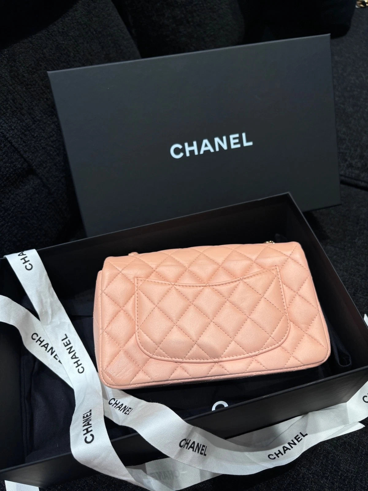 CHANEL CF Mini Orange Pink Lambskin Crossbody Bag For Women
