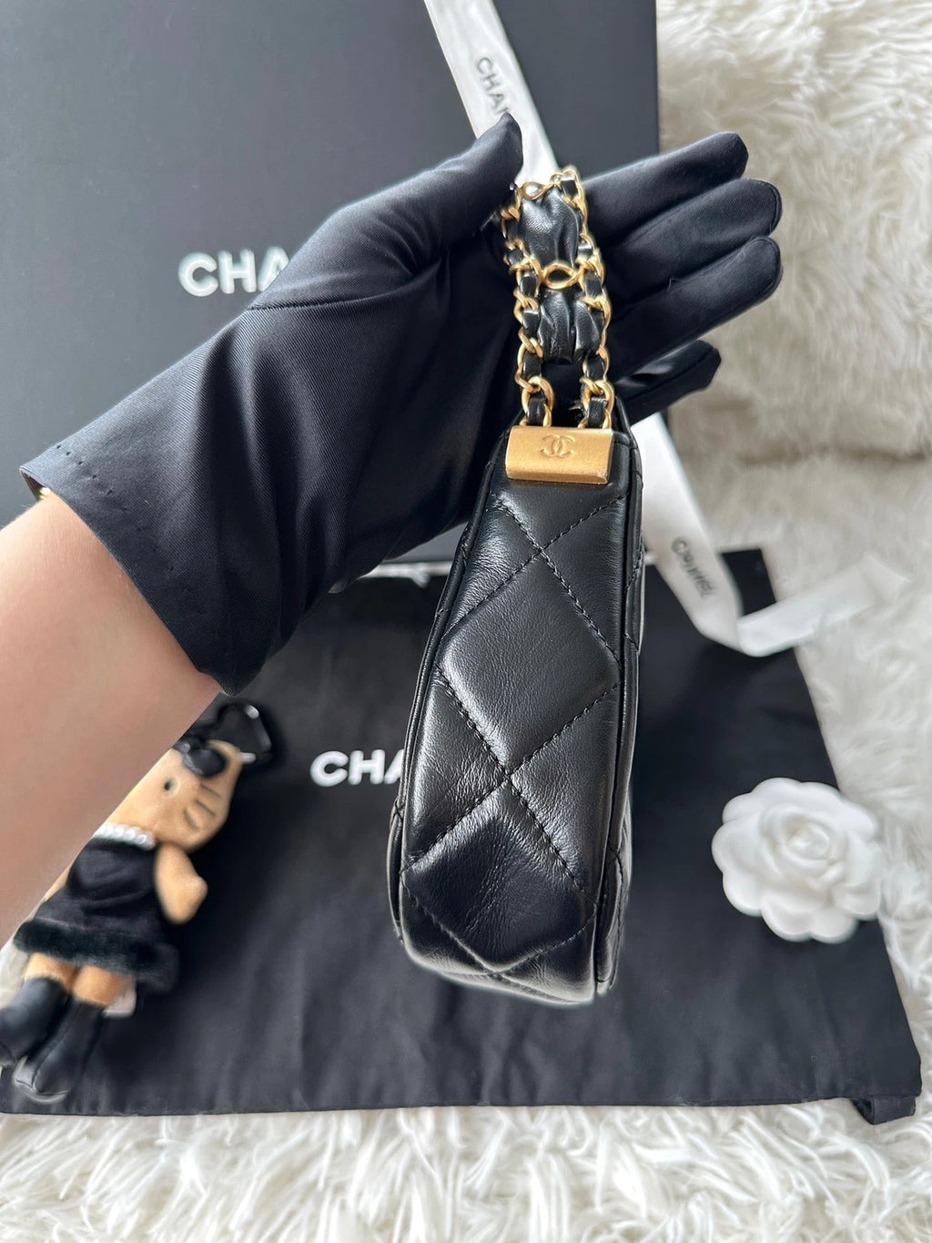 CHANEL Hobo Large Black Gold Calfskin Shoulder Bag For Women