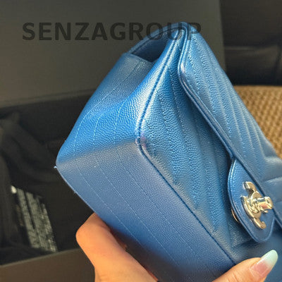 Chanel Blue Silver Chevron Mini Flap Bag - Women's Shoulder Crossbody