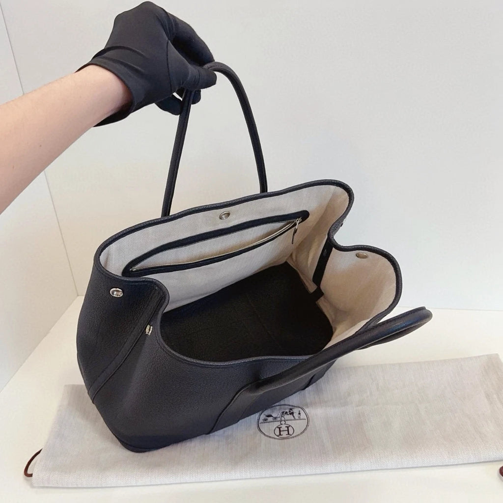 Hermes Garden Party36 Top Handle Bag Black Silver Unisex Adults Classic