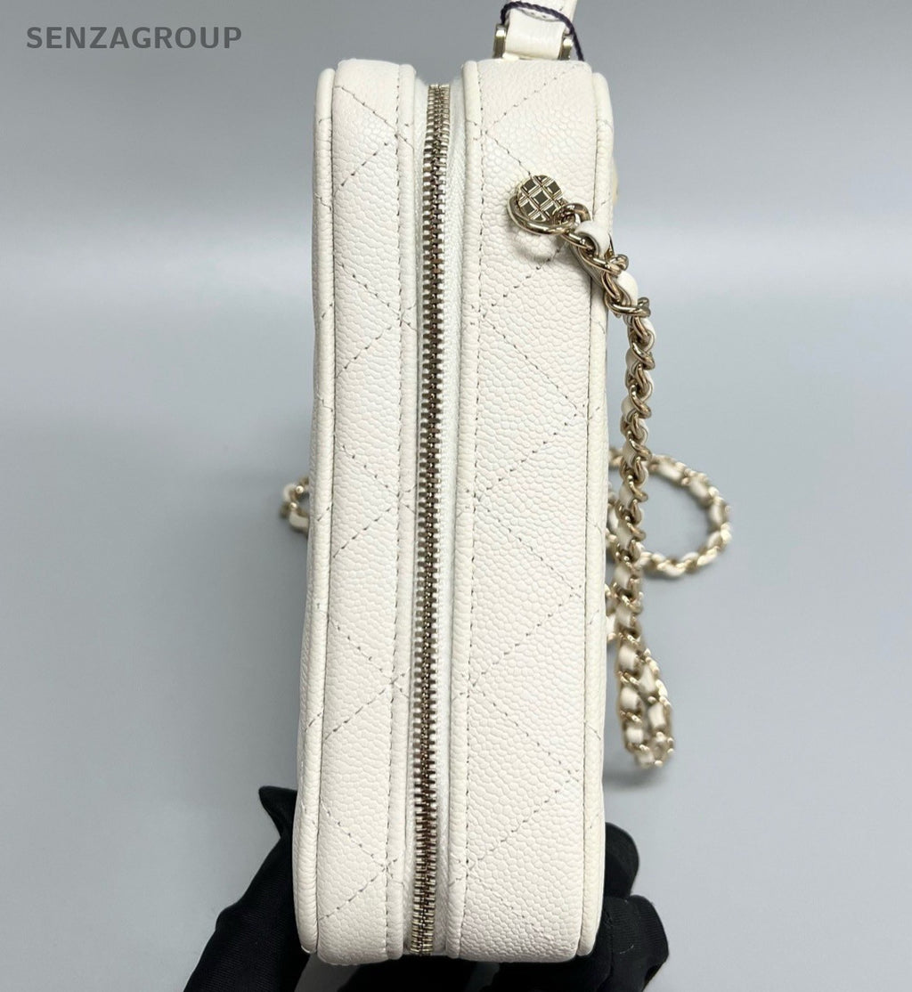 Chanel 22P Diamond Calfskin Chain Shoulder Bag Crossbody White Women Classic