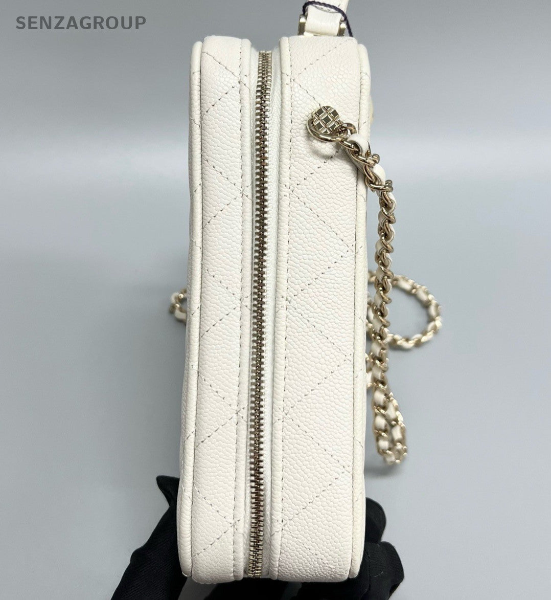 Chanel 22P Diamond Calfskin Chain Shoulder Bag Crossbody White Women Classic