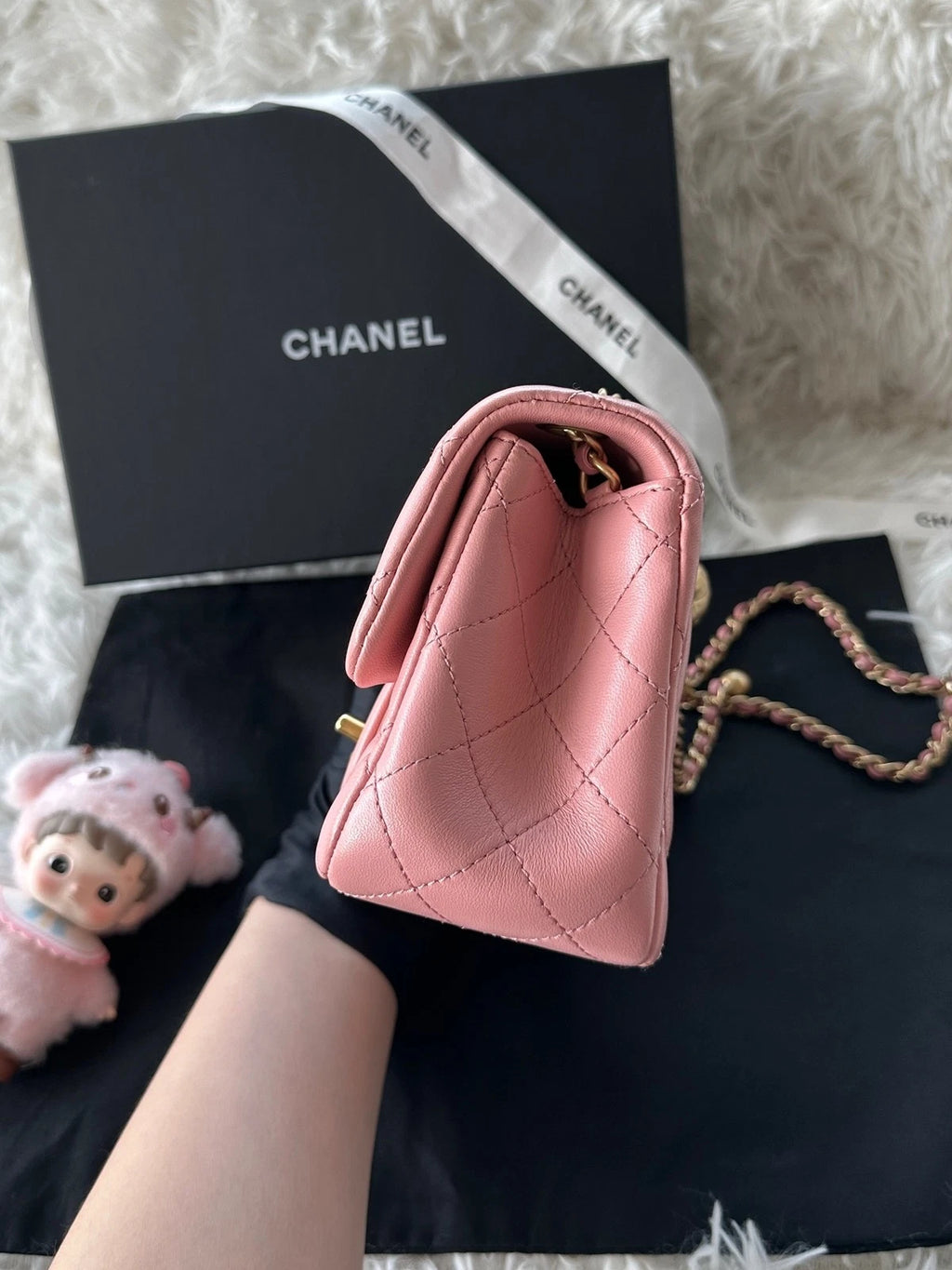 CHANEL Mini Pink Lambskin Gold Ball Crossbody Shoulder Bag Women