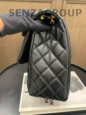 Chanel Classic Flap Black Gold Large Quilted Chain Shoulder Bag