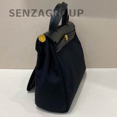 Hermès Herbag 31 Black Canvas & Leather Shoulder Bag Gold Hardware Unisex