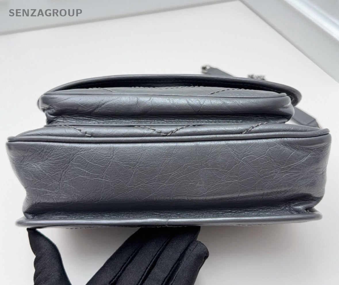 Saint Laurent Niki PM Chain Crossbody Shoulder Bag Gray Silver Women Classic
