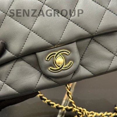 Chanel Quilted Black Gold Classic Flap Bag Chain Shoulder Tote