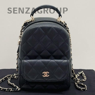 Chanel Black Caviar Mini Backpack Quilted Classic Chain Strap Women