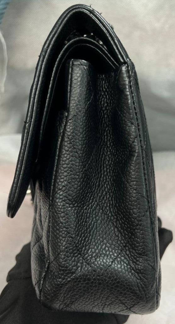 Chanel Classic Flap MM Chain Shoulder Bag Crossbody Black Silver Diamond Women
