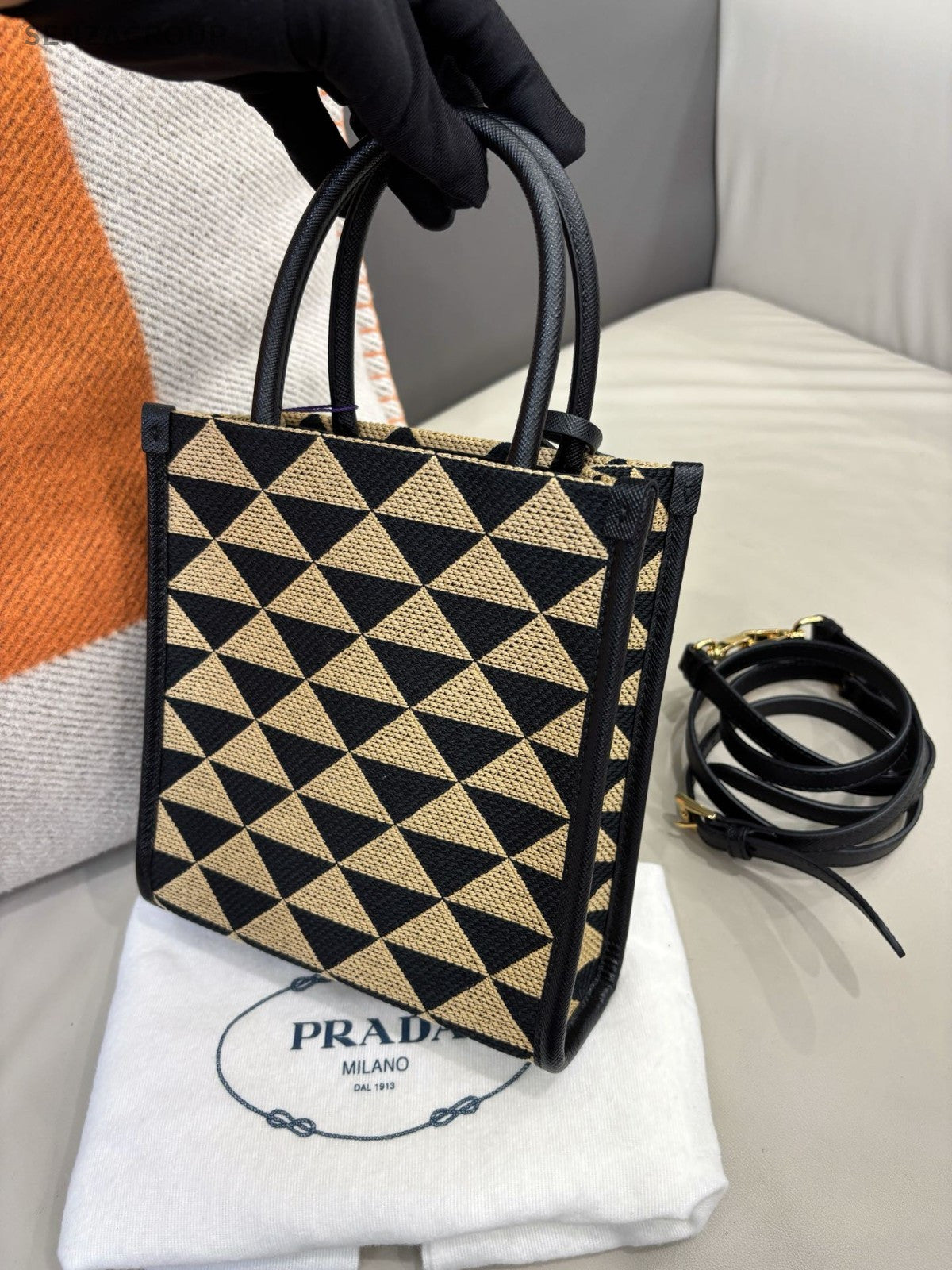 PRADA Symbole PM Tote Top Handle 2way Shoulder Handbag Canvas Women