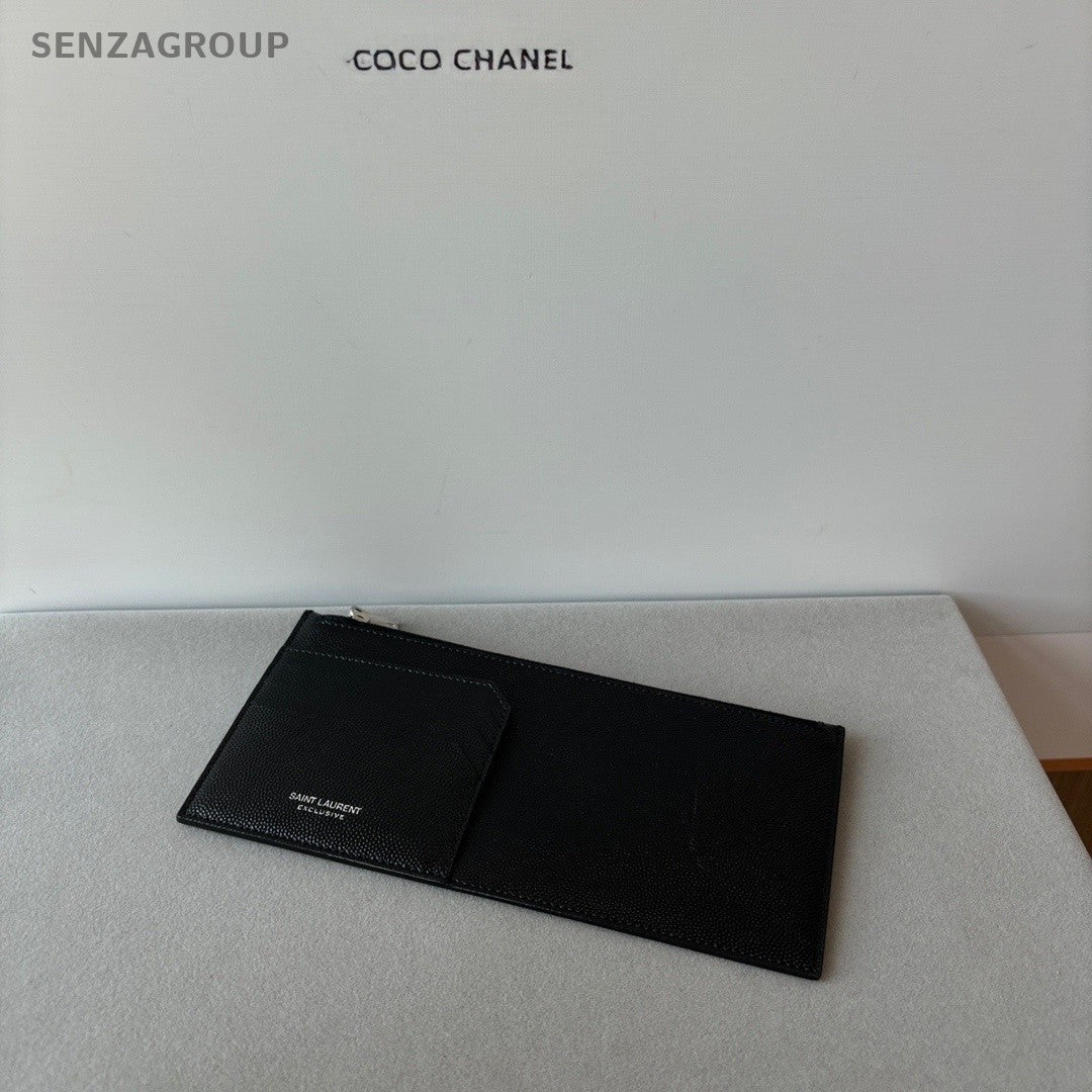 YSL Saint Laurent Leather Long Wallet Clutch Women Black Almost Brand new