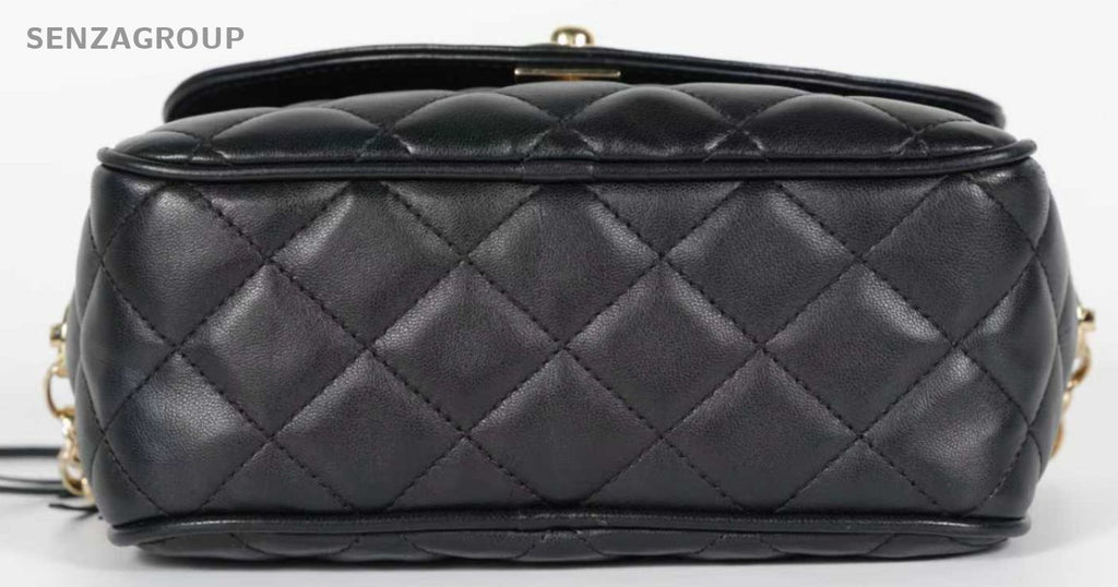 Chanel Fringe Chain Shoulder Bag Crossbody Black Gold Women Classic Diamond