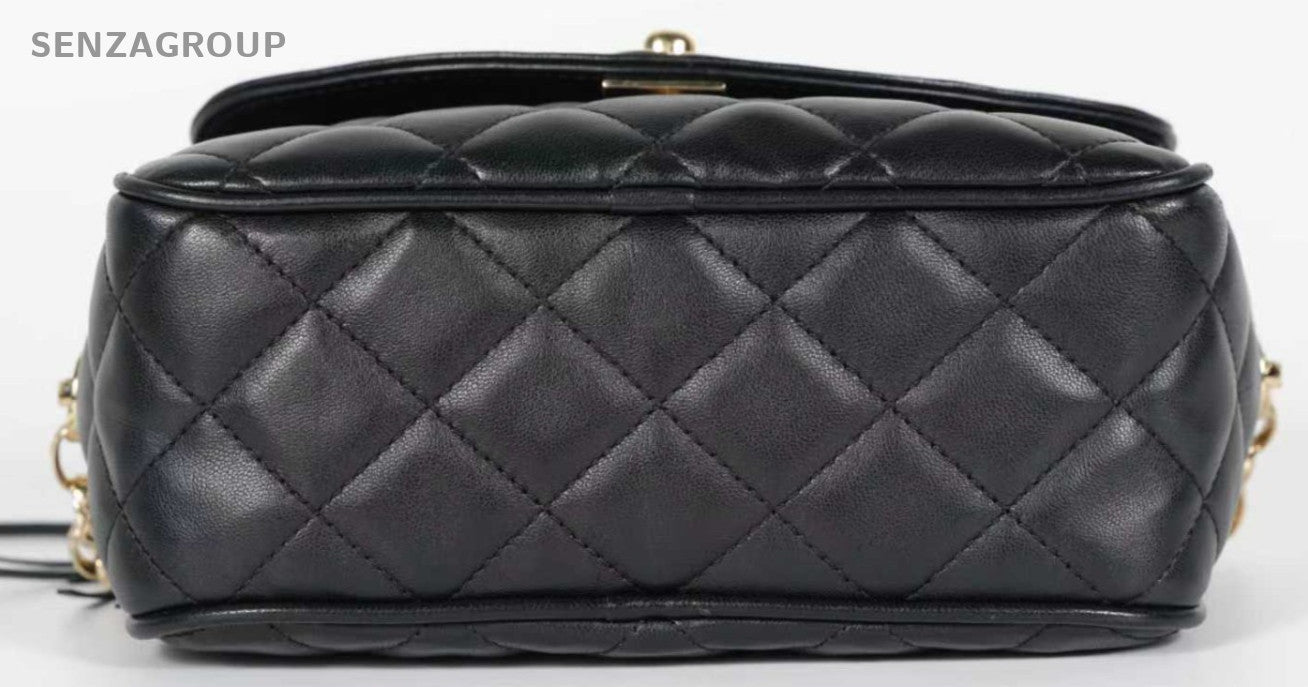 Chanel Fringe Chain Shoulder Bag Crossbody Black Gold Women Classic Diamond