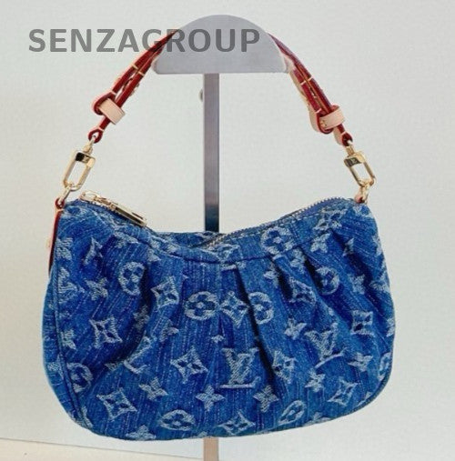 Louis Vuitton Valley Monogram Hobo Shoulder Bag Blue Gold Women Classic