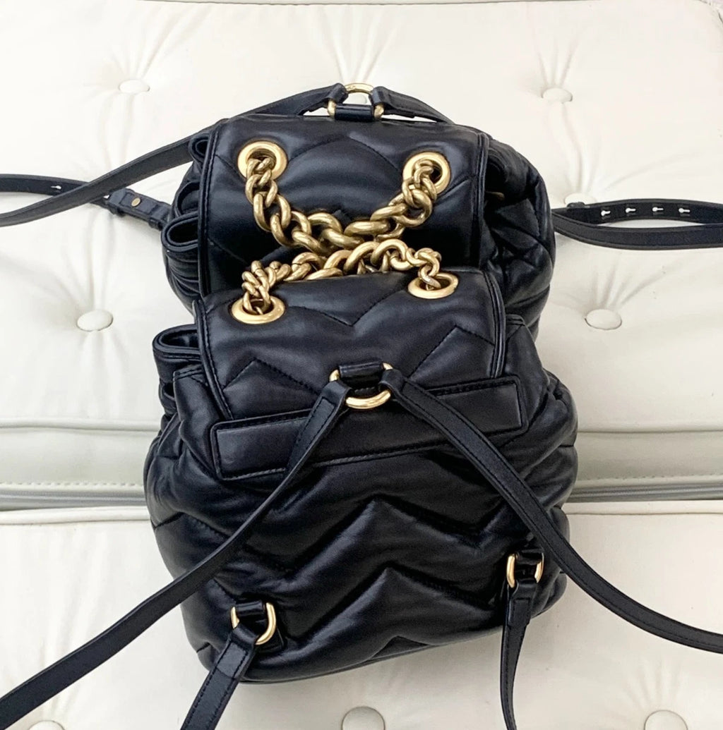 Gucci Marmont Calfskin Backpack Gold Chain S Excellent