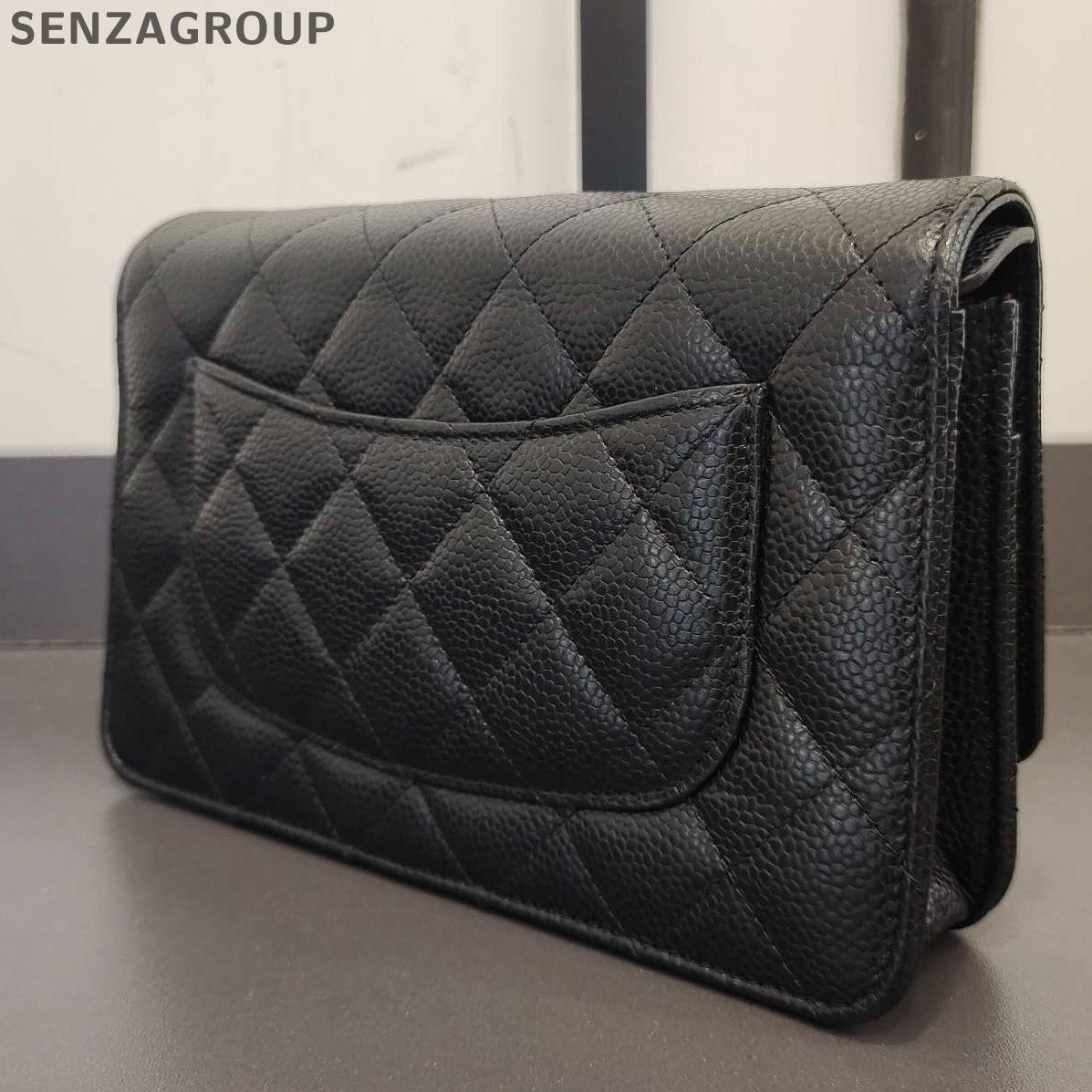 Chanel WOC Black Gold Quilted Calfskin Chain Crossbody Bag Classic