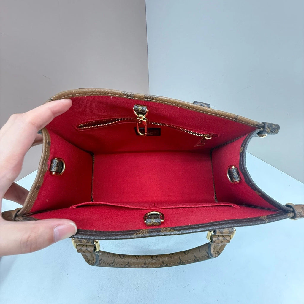 Louis Vuitton Onthego PM Monogram Tote Top Handle Shoulder Bag Brown Gold Women