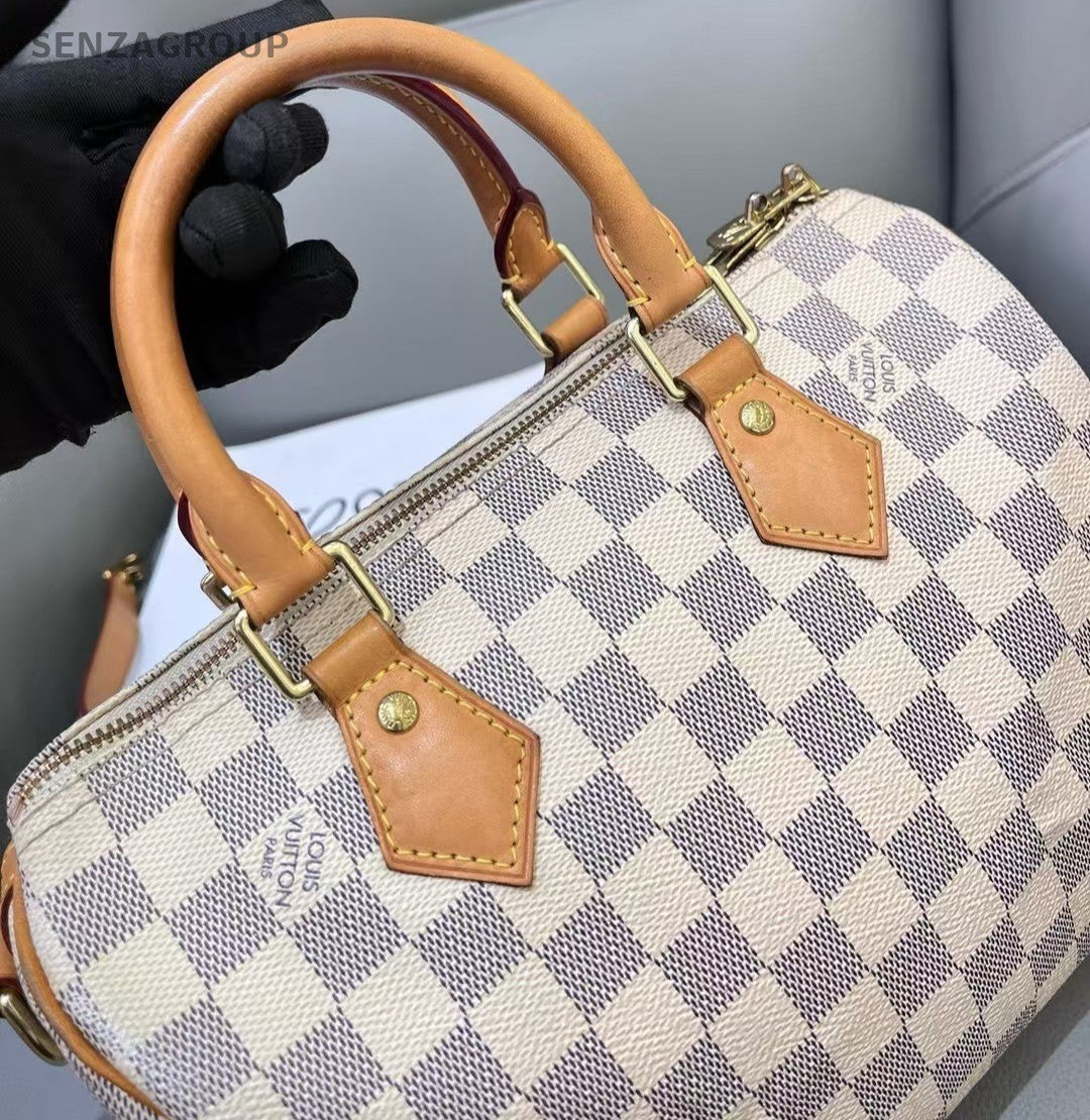 Louis Vuitton Speedy sp25 Damier Azur Top Handle Shoulder Bag Women Blue